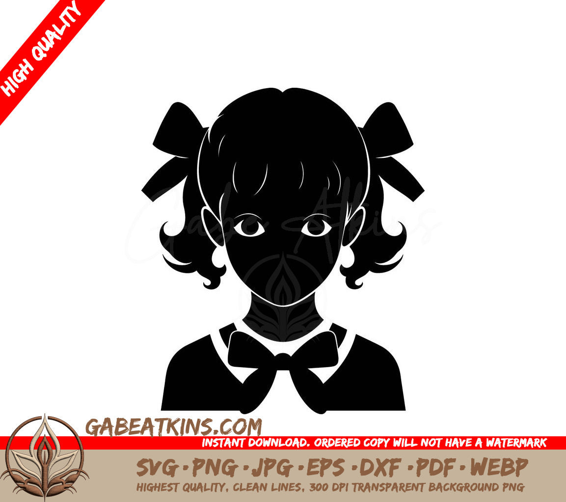 Ethereal Black Girl Silhouette with Pigtails and Bow SVG SVG