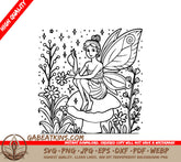 Fairy on Mushroom SVG Coloring Page SVG