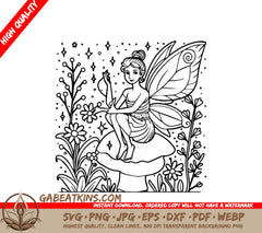 Fairy on Mushroom SVG Coloring Page SVG