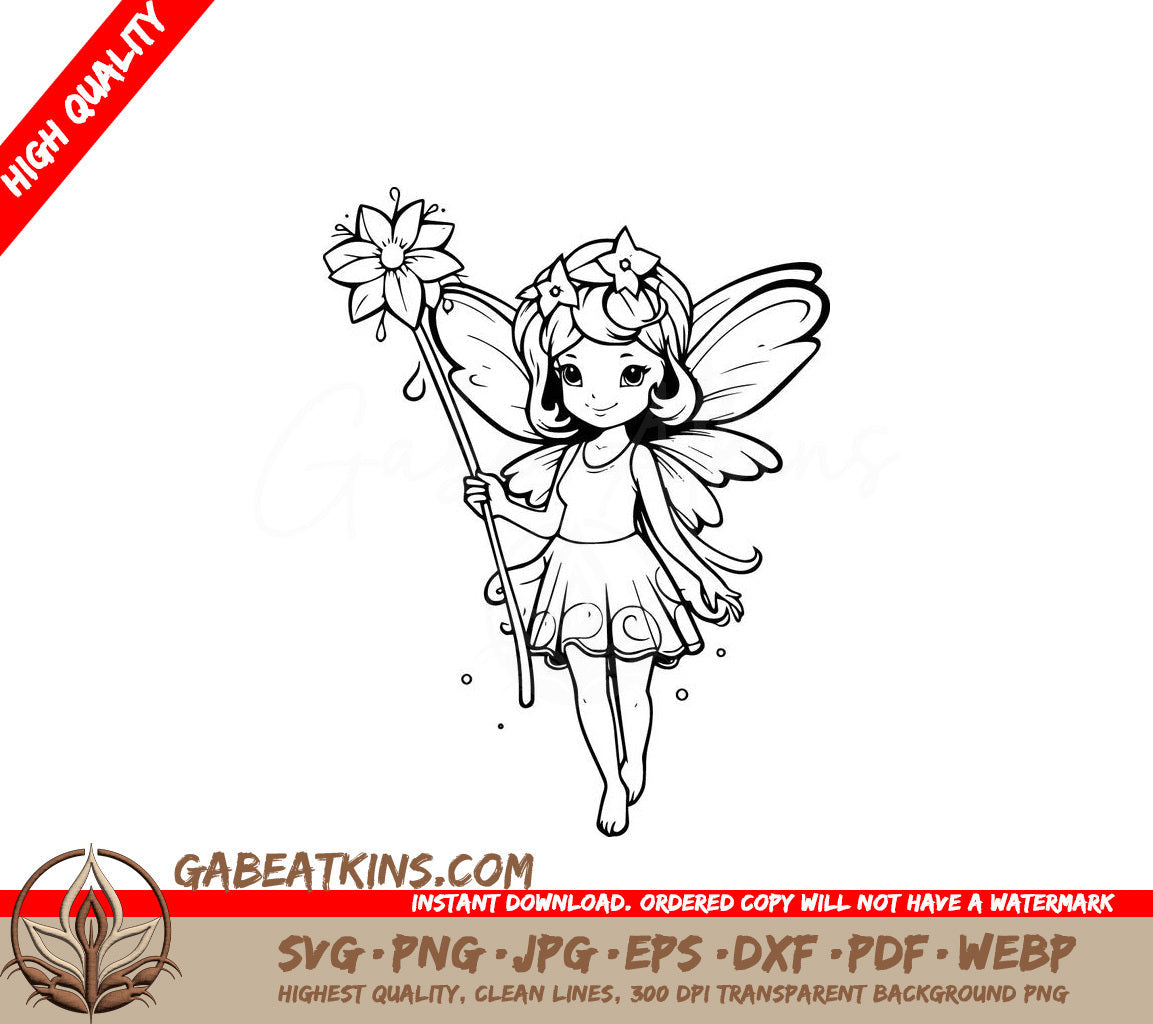 A Fairy Holding A Flower SVG - Fairy with Flower Wand SVG