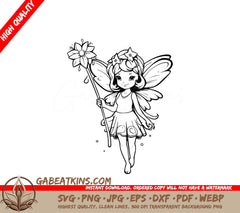 A Fairy Holding A Flower SVG - Fairy with Flower Wand SVG