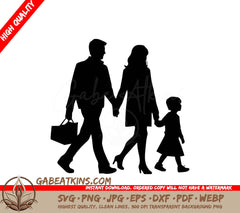 A Silhouette Of A Family Walking Holding Hands SVG - Family Outing SVG
