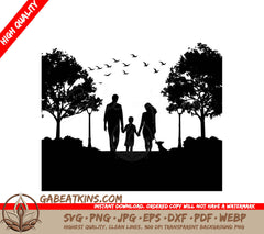 A Silhouette Of A Family Walking In A Park SVG - Family in Park SVG