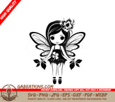 Fairy with Flower SVG - Cute Cartoon Whimsical Fairyland Design SVG
