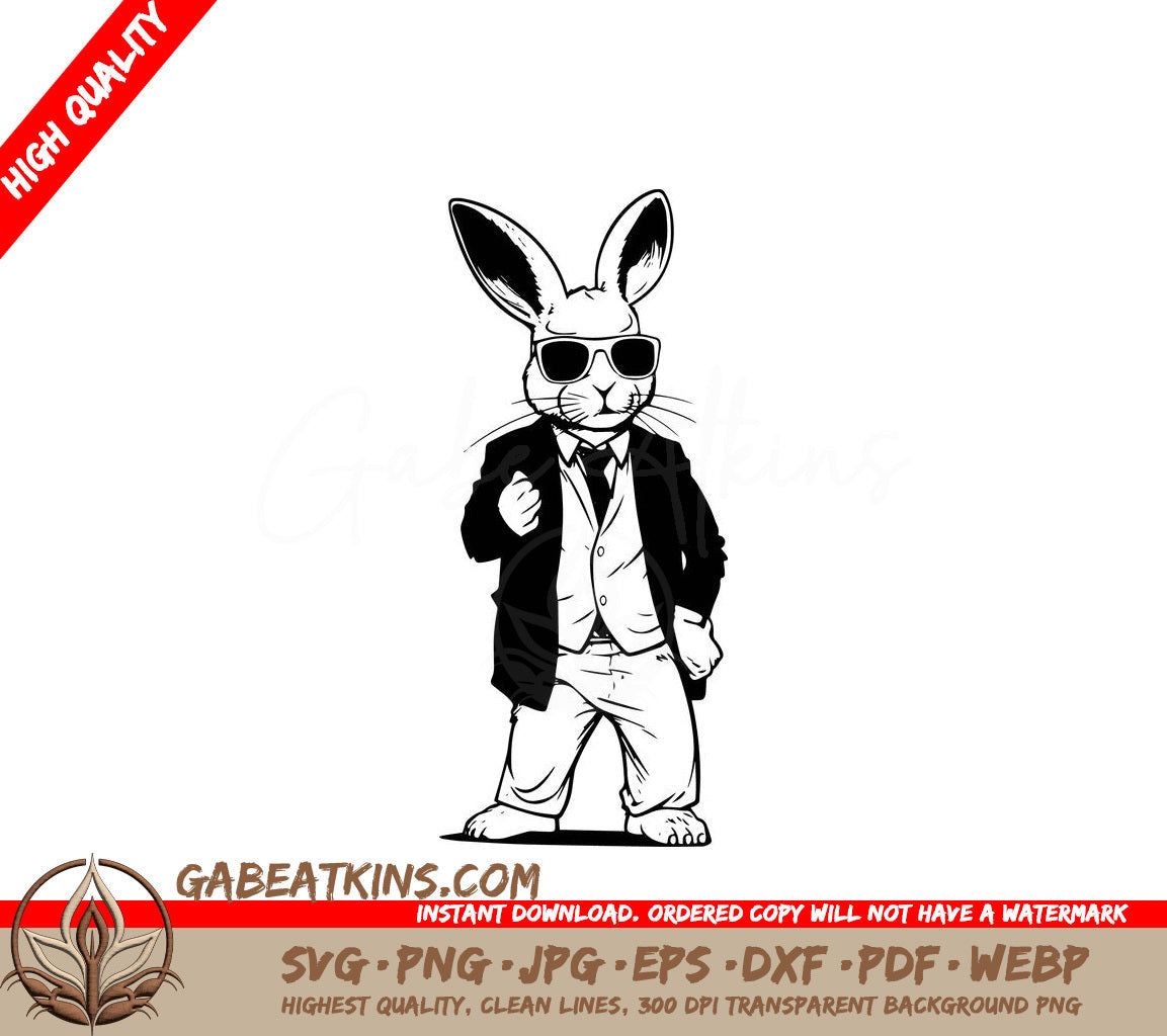 A Rabbit Wearing Sunglasses And A Suit SVG - Fashionable Bunny in a Suit SVG