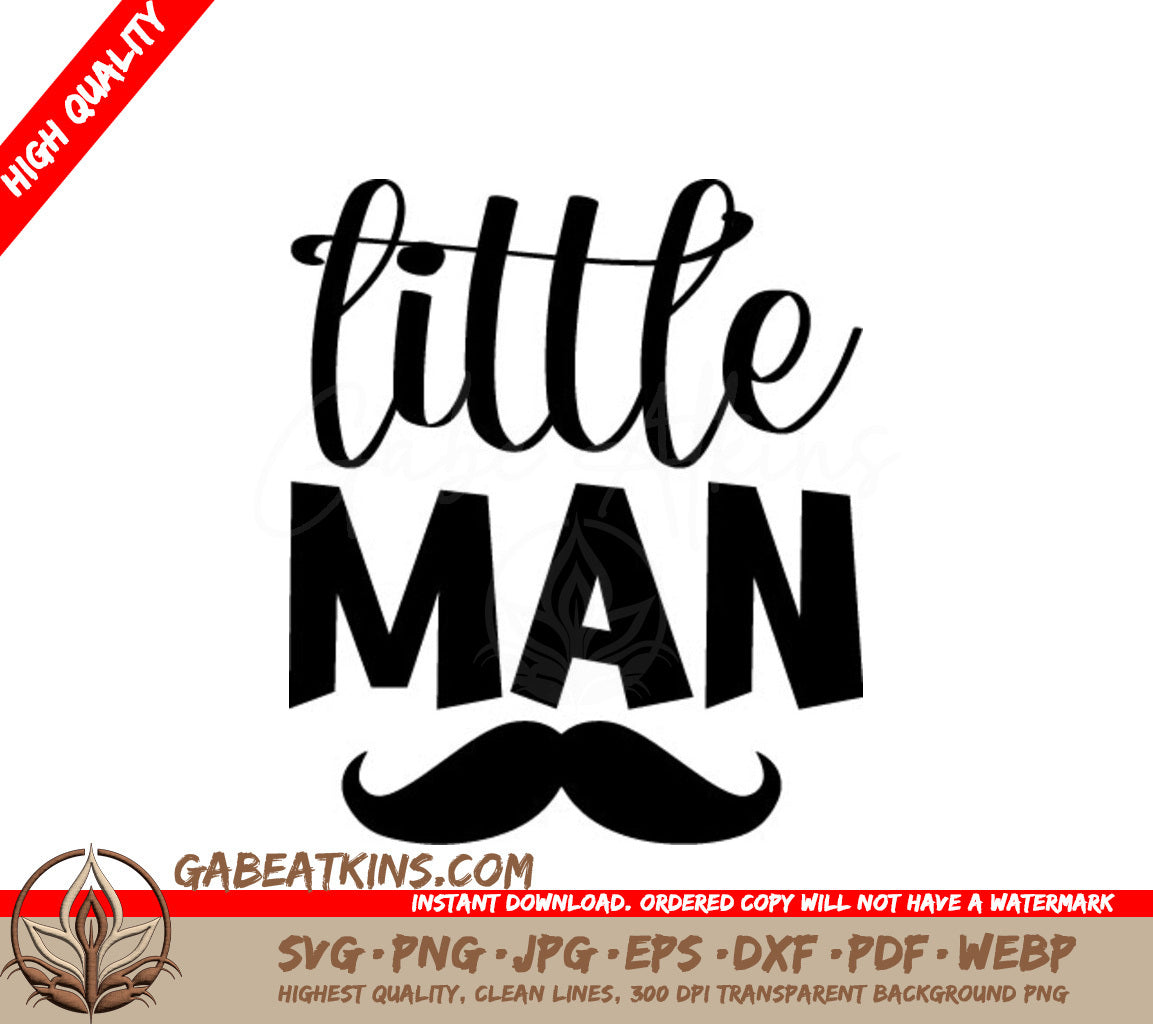Fathers Day Little Man Silhouette SVG - Mustache Design SVG