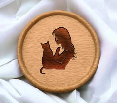 Woman Holding Cat Silhouette SVG - Feline Embrace SVG