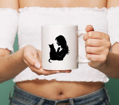 Woman Holding Cat Silhouette SVG - Feline Embrace SVG