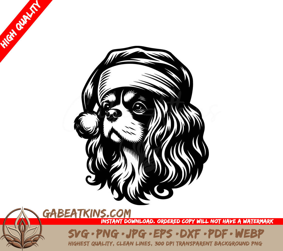 A Dog Wearing A Santa Hat SVG - Festive Cavalier King Charles SVG