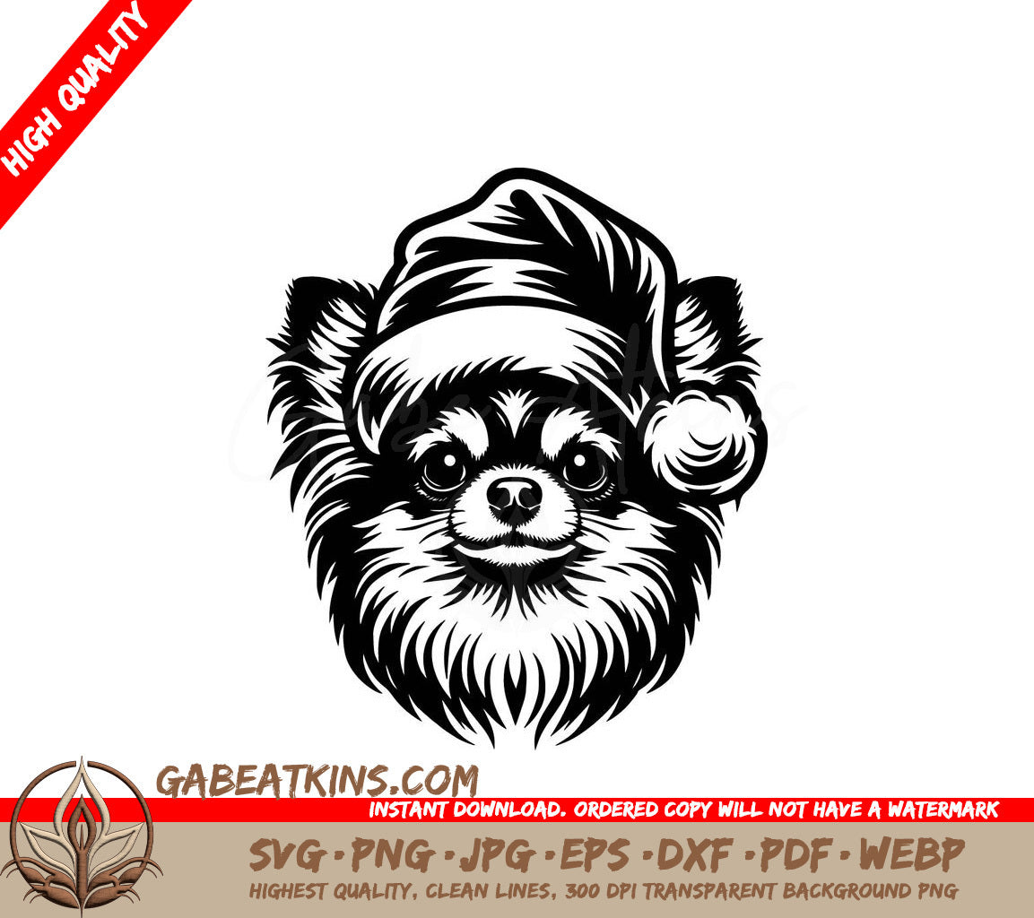 A Chihuahua Wearing A Santa Hat SVG - Festive Fluffy Chihuahua SVG