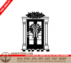 A Door With A Bow On It SVG - Festive Front Door SVG