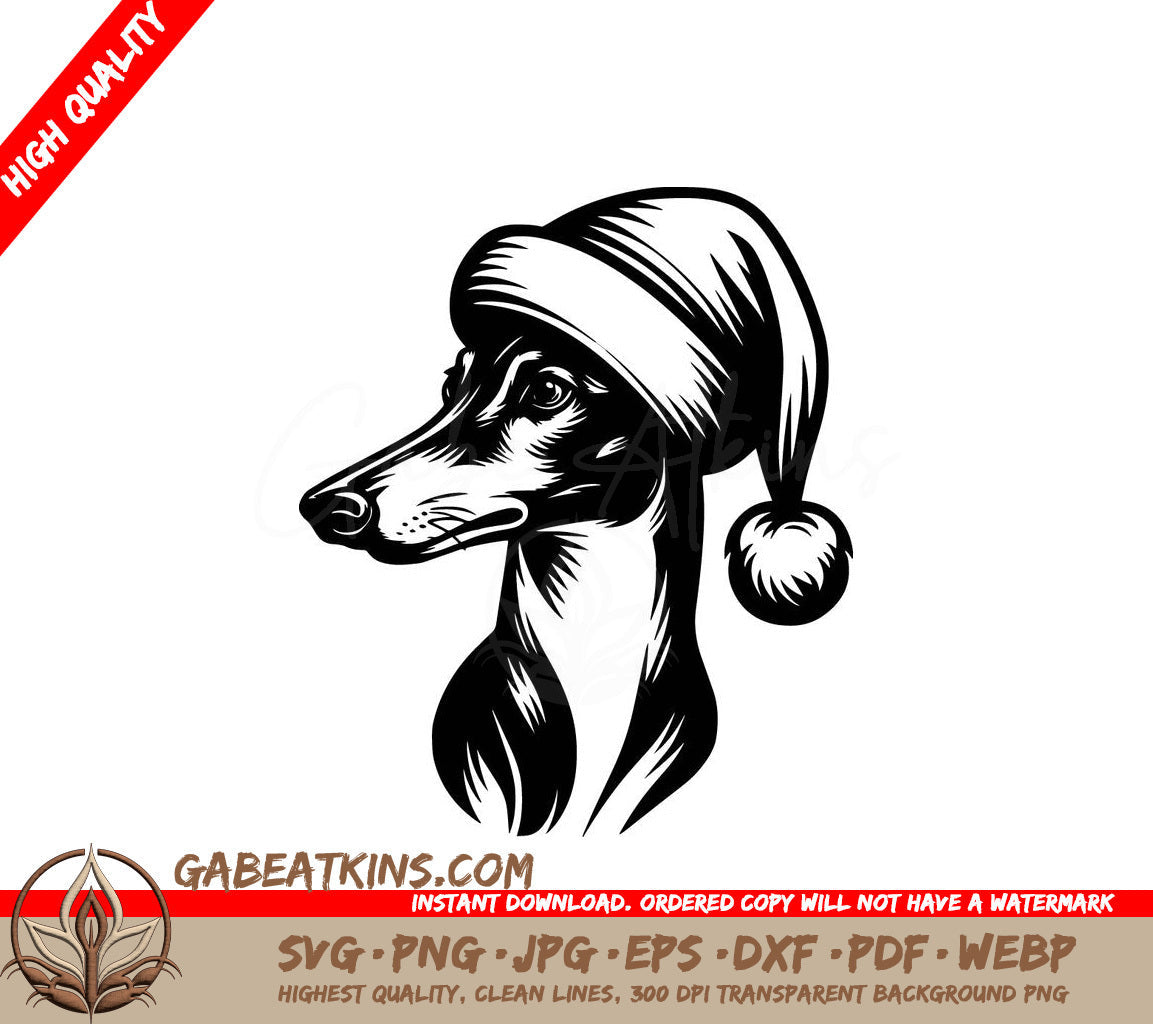 A Dog Wearing A Santa Hat SVG - Festive Greyhound SVG