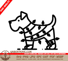 A Dog Wrapped In Christmas Lights SVG - Festive Lighted Pup SVG