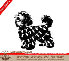 A Dog Wrapped In Christmas Lights SVG - Festive Lights Havanese SVG