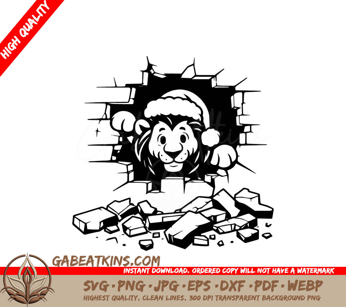 A Lion Wearing A Santa Hat SVG - Festive Lion Breakout SVG