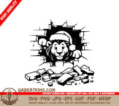 A Lion Wearing A Santa Hat SVG - Festive Lion Breakout SVG