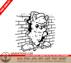 A Llama Breaking Through A Brick Wall SVG - Festive Llama Breakout SVG