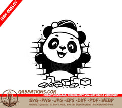 A Panda Wearing A Santa Hat SVG - Festive Panda Breakout SVG