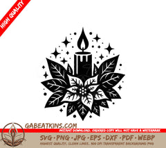 A Poinsettia And A Candle SVG - Festive Poinsettia Candle SVG