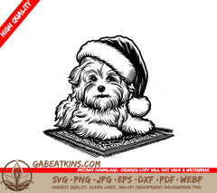 A Small Dog Wearing A Santa Hat SVG - Festive Santa Maltese SVG