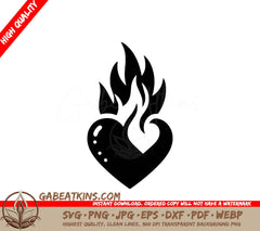 A Heart With Flames Coming Out Of It SVG - Fiery Heart Illustration SVG