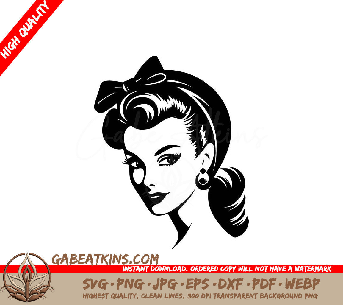 A Woman With A Bow In Her Hair SVG - Fifties Woman SVG