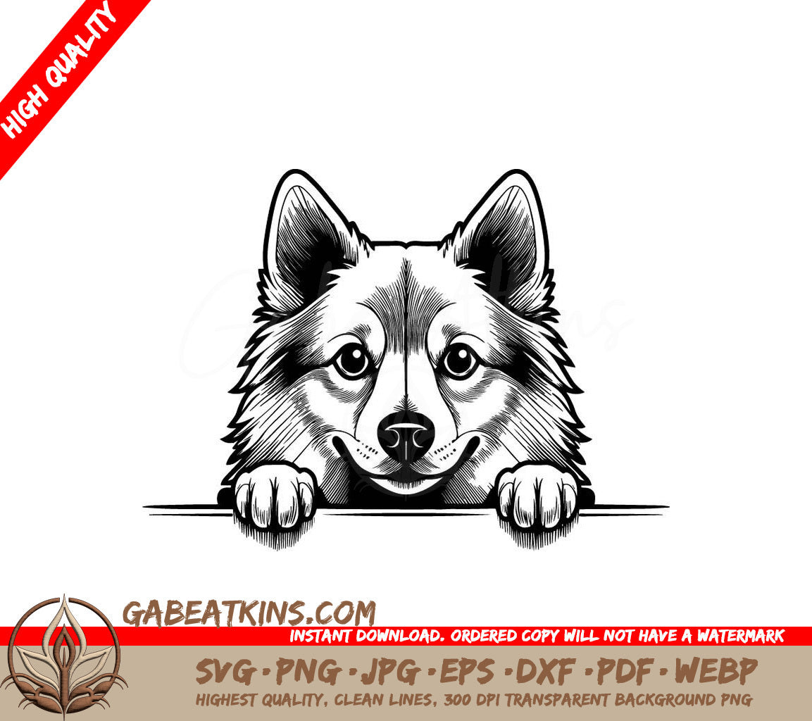 Husky & Finnish Spitz Dog Peeking Over Wall SVG - Drawing SVG