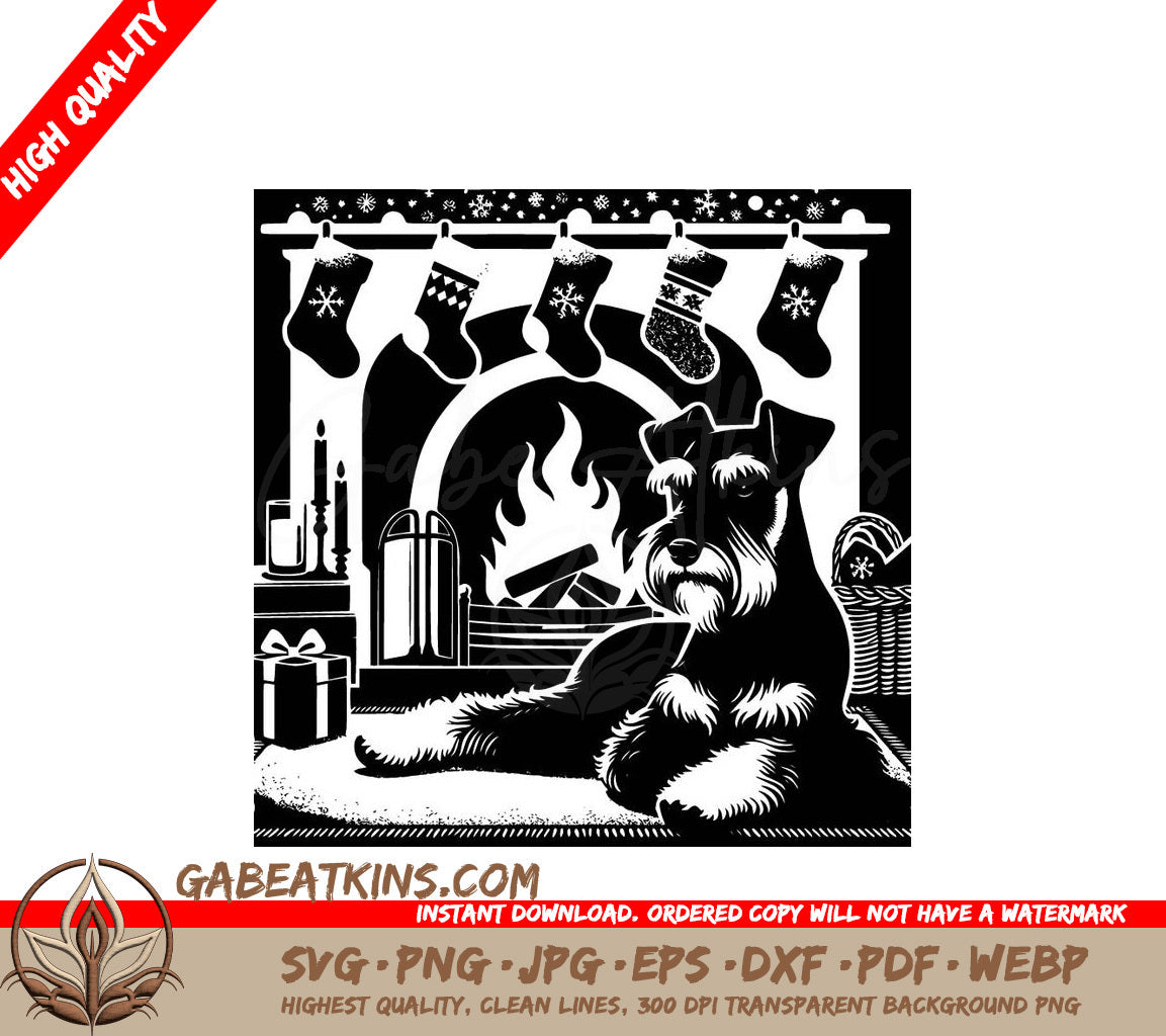 A Dog Laying In Front Of A Fireplace SVG - Fireside Schnauzer SVG