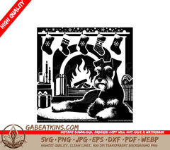 A Dog Laying In Front Of A Fireplace SVG - Fireside Schnauzer SVG