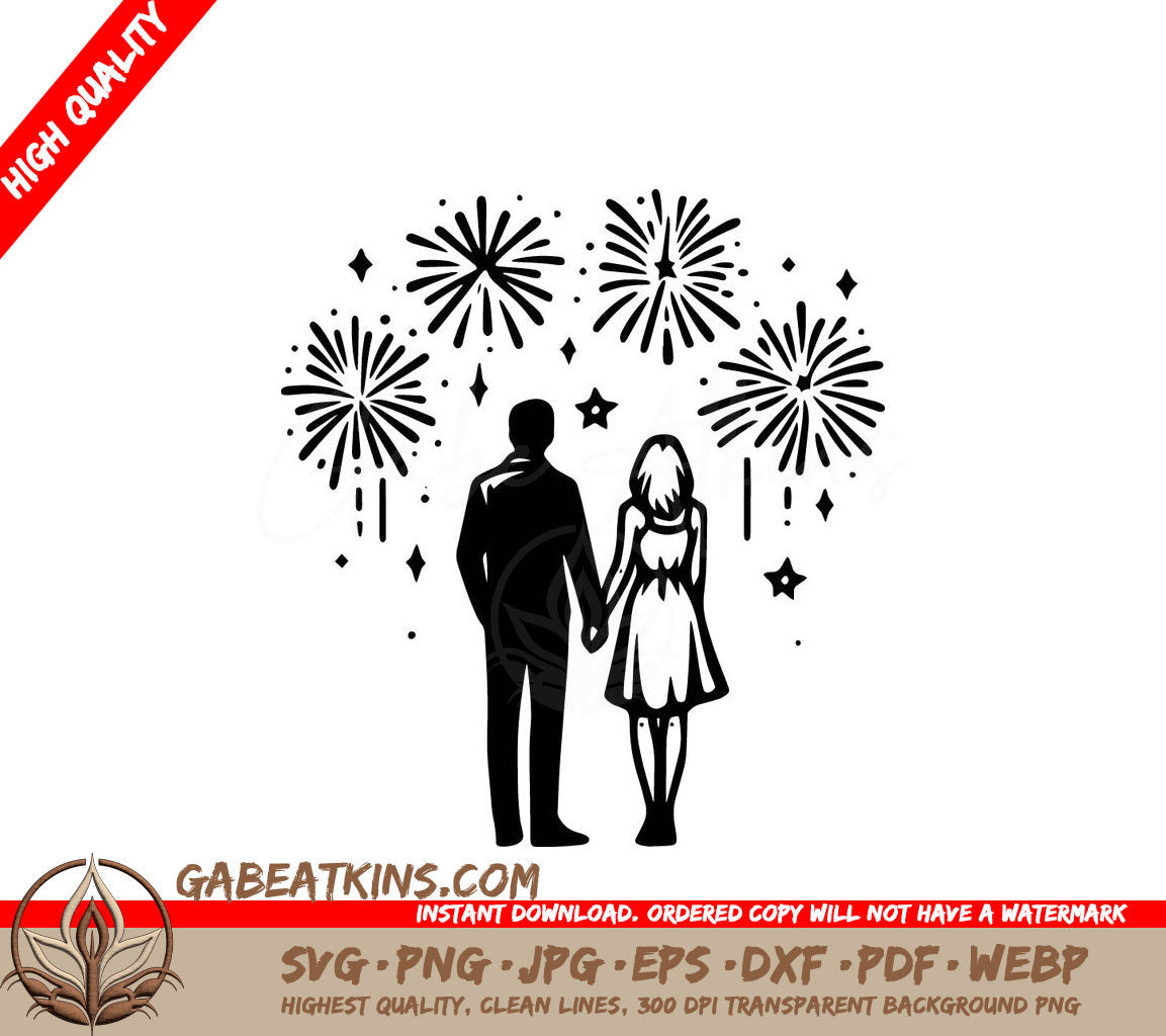 A Man And Woman Watching Fireworks SVG - Fireworks Together SVG