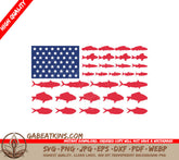 American Flag with Red Fish Silhouettes SVG - Fishing Decor SVG