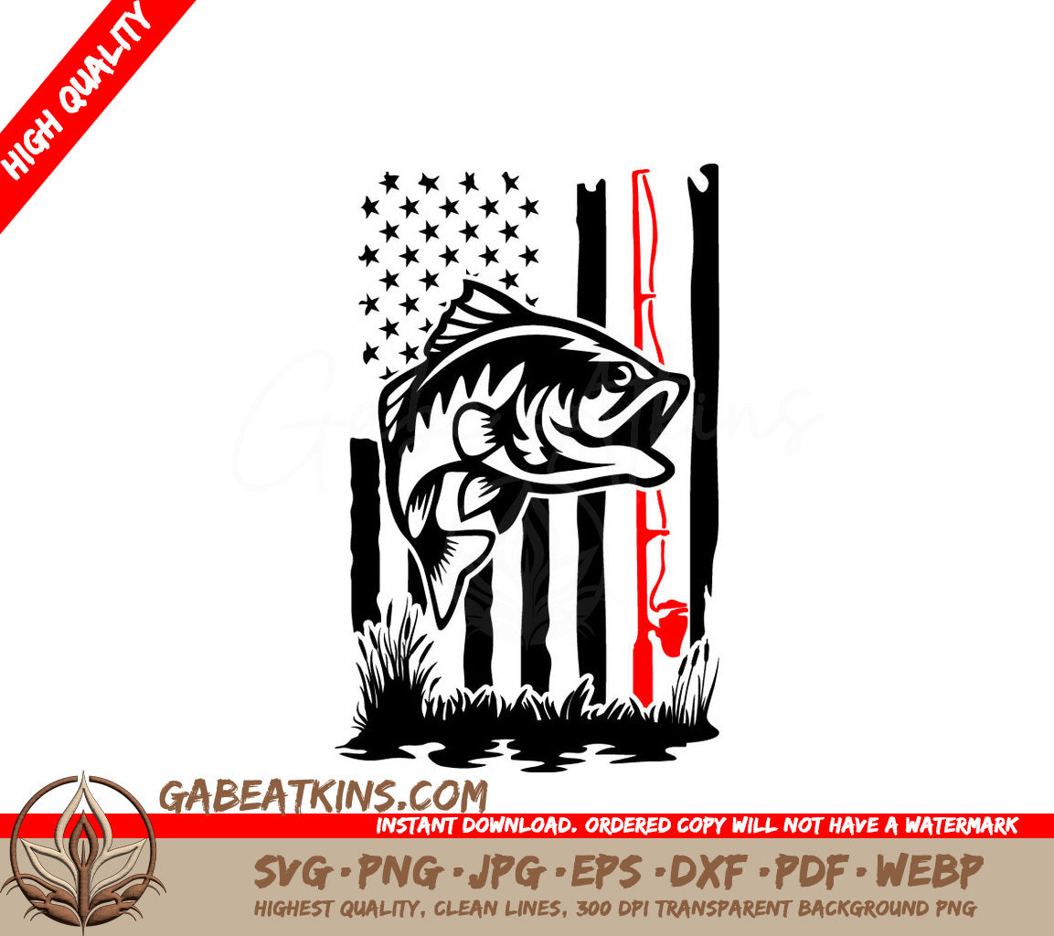 Distressed American Flag Fish SVG - Drawing SVG
