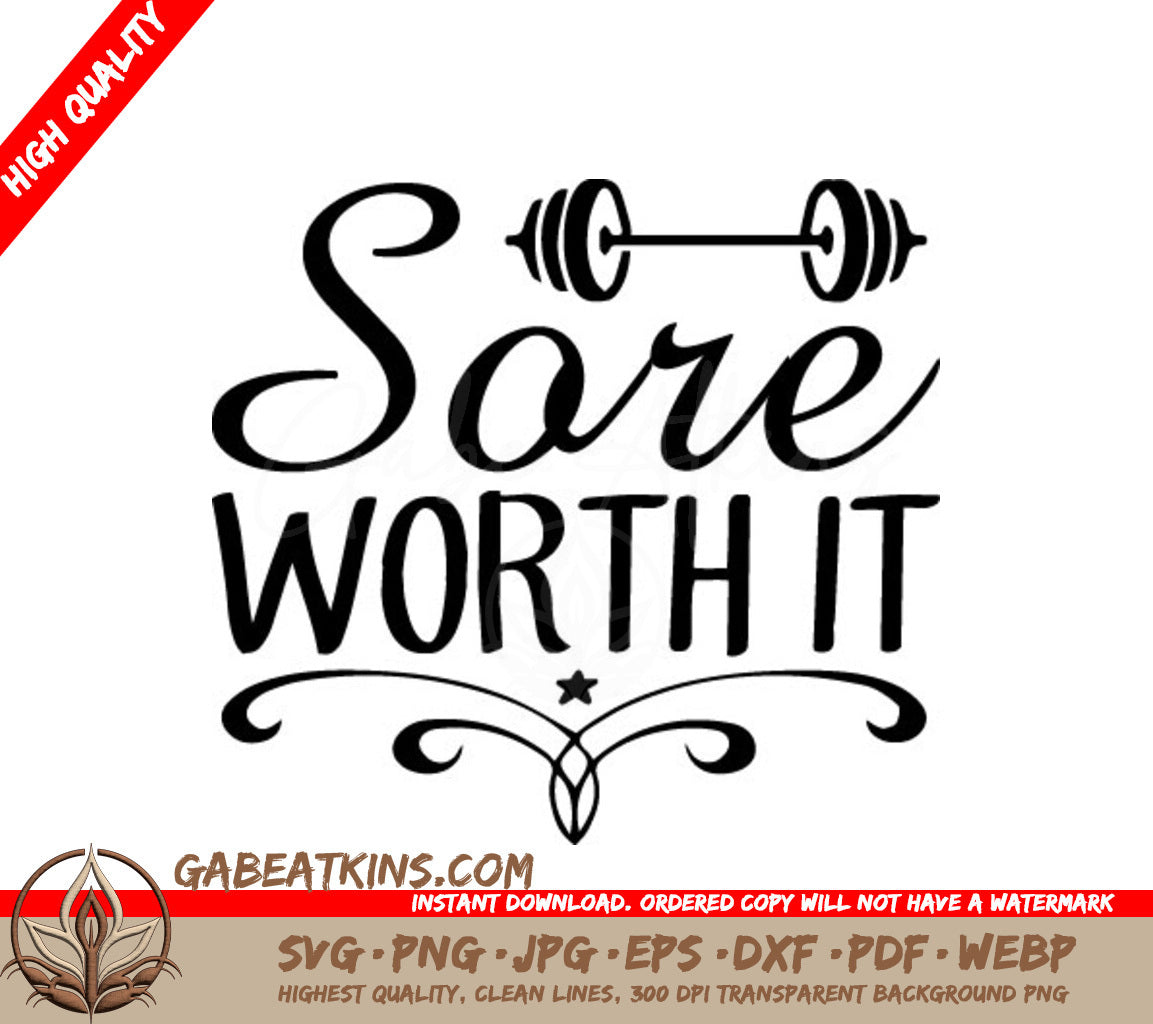 Sore Worth It Fitness Design SVG - Dumbbell & Star SVG