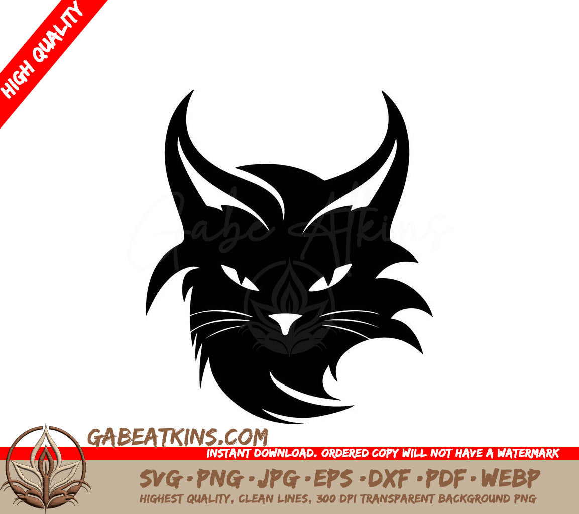 Black Cat with Horns Halloween SVG - Flat Illustration SVG