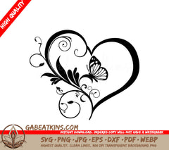 Floral Heart Butterfly SVG SVG