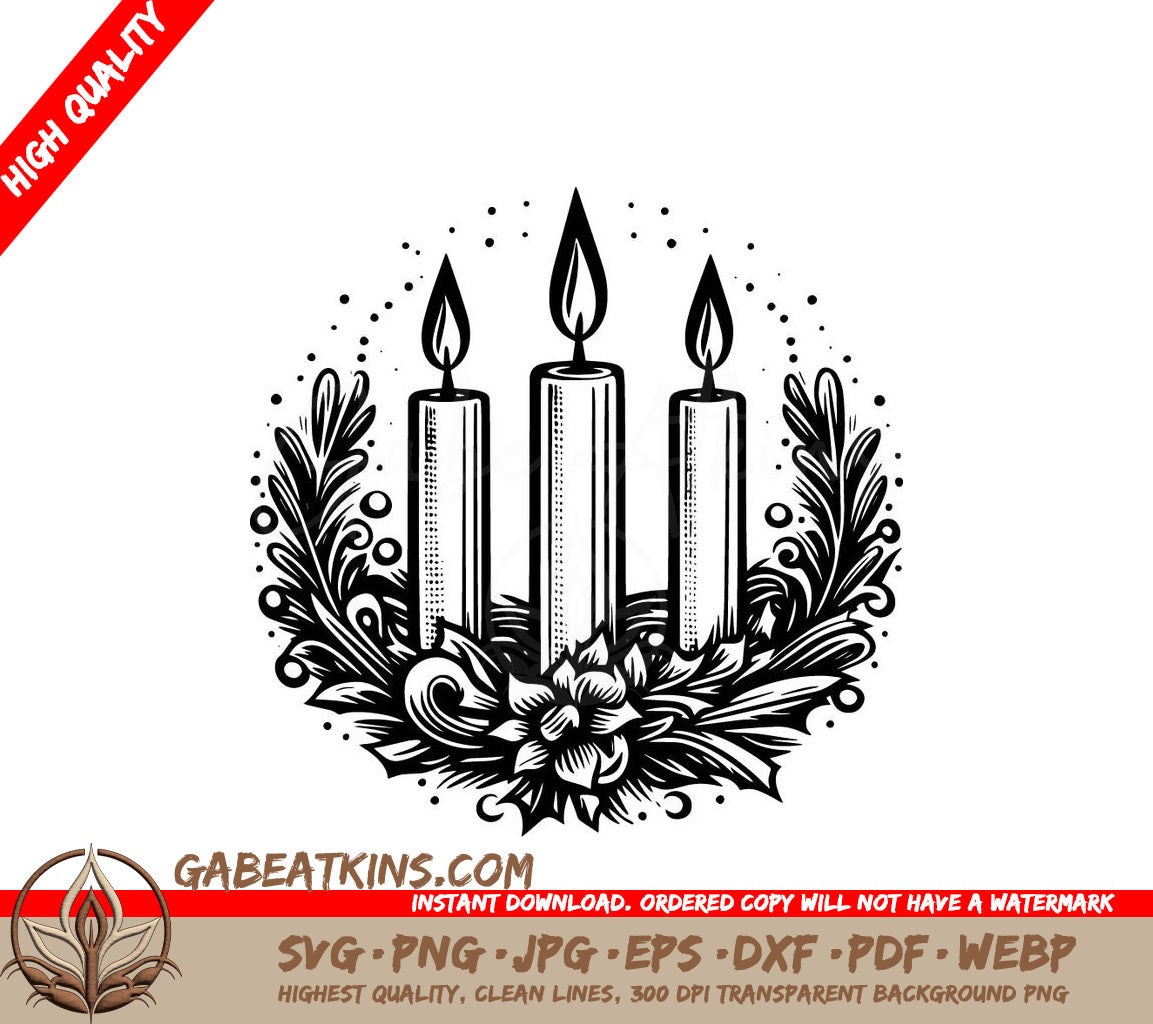 Four Lit Candles SVG - Floral Candle Trio SVG