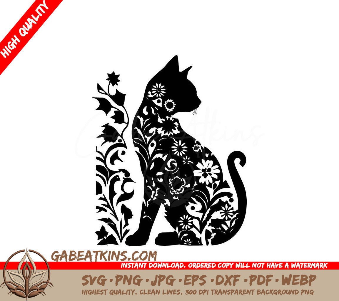 A Cat Surrounded By Flowers SVG - Floral Cat SVG