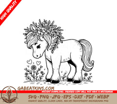 A Pony With A Flower Crown On Its Head SVG - Floral Crown Pony SVG