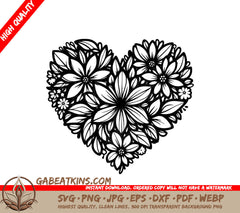 A Heart Made Of Flowers And Leaves On A White Background SVG - Floral Heart Beauty SVG