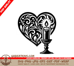 A Heart With A Candle In It SVG - Floral Heart Candle SVG