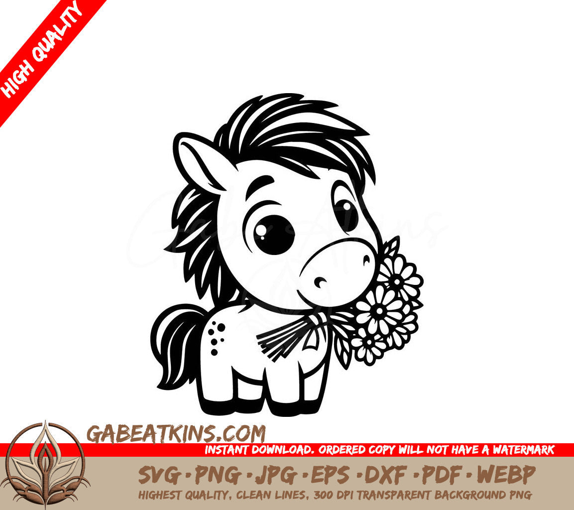 A Horse Holding A Bouquet Of Flowers SVG - Floral Pony SVG
