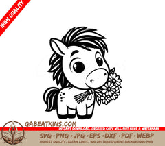 A Horse Holding A Bouquet Of Flowers SVG - Floral Pony SVG