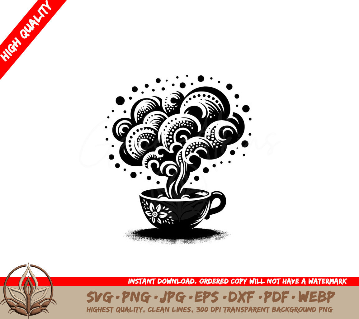 Floral Steam Sips SVG Illustration