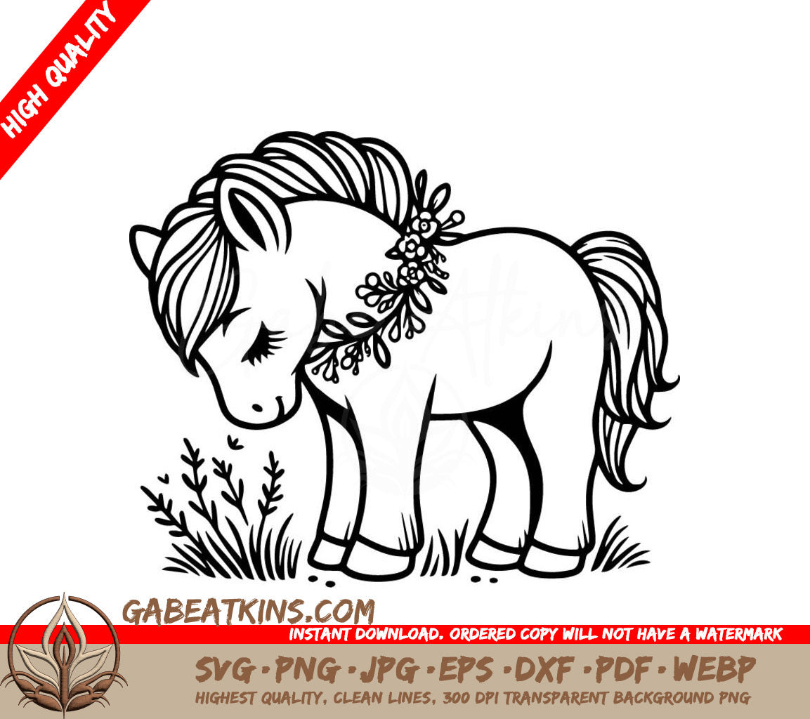 A Pony With Flowers On Its Mane SVG - Floral Wreath Horse SVG