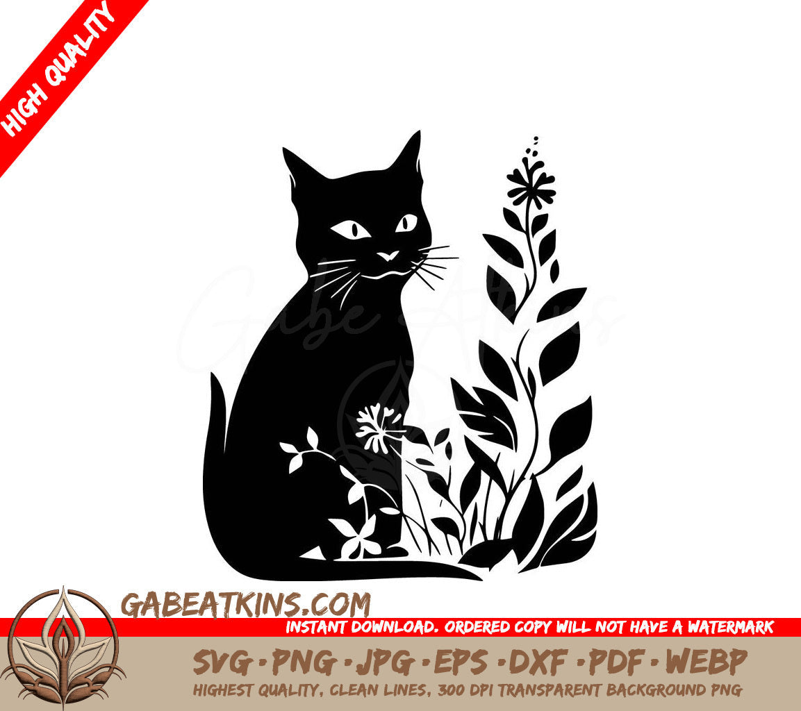 A Black Cat Is Surrounded By Flowers And Leaves SVG - Flower Cat SVG