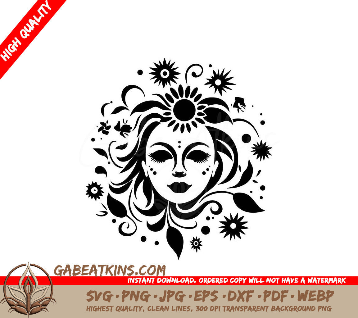 A Woman With Flowers In Her Hair SVG - Flower Sun Woman SVG