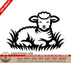 A Sheep Laying In The Grass SVG - Fluffy Lamb Resting SVG