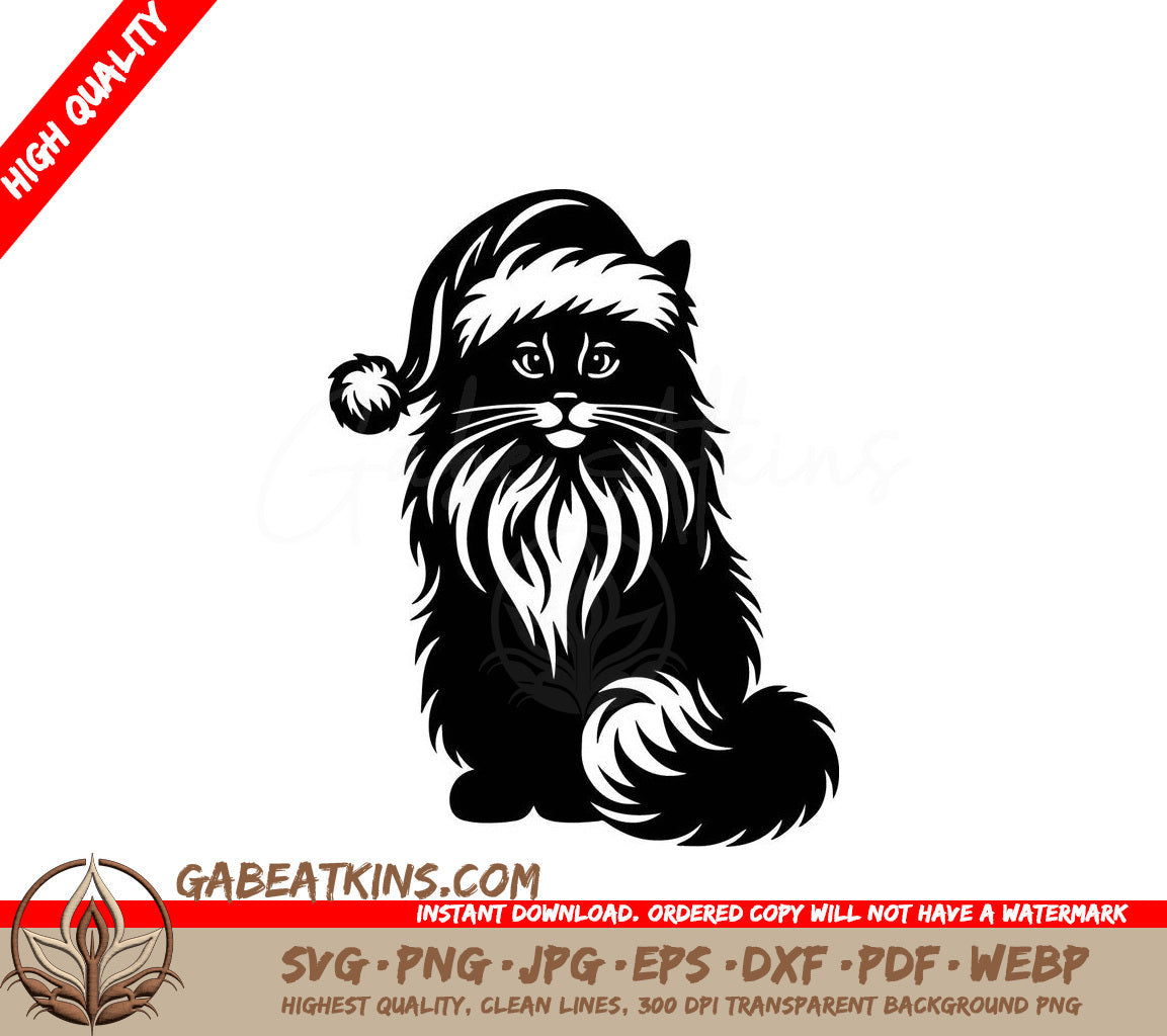 A Cat Wearing A Santa Hat SVG - Fluffy Santa Kitty SVG