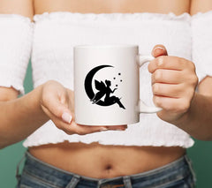 Fairy Silhouette on Crescent Moon SVG - Flying Fairy Design Design SVG