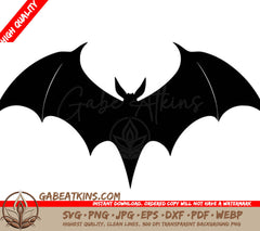 A Black And White Silhouette Of A Bat On A White Background .